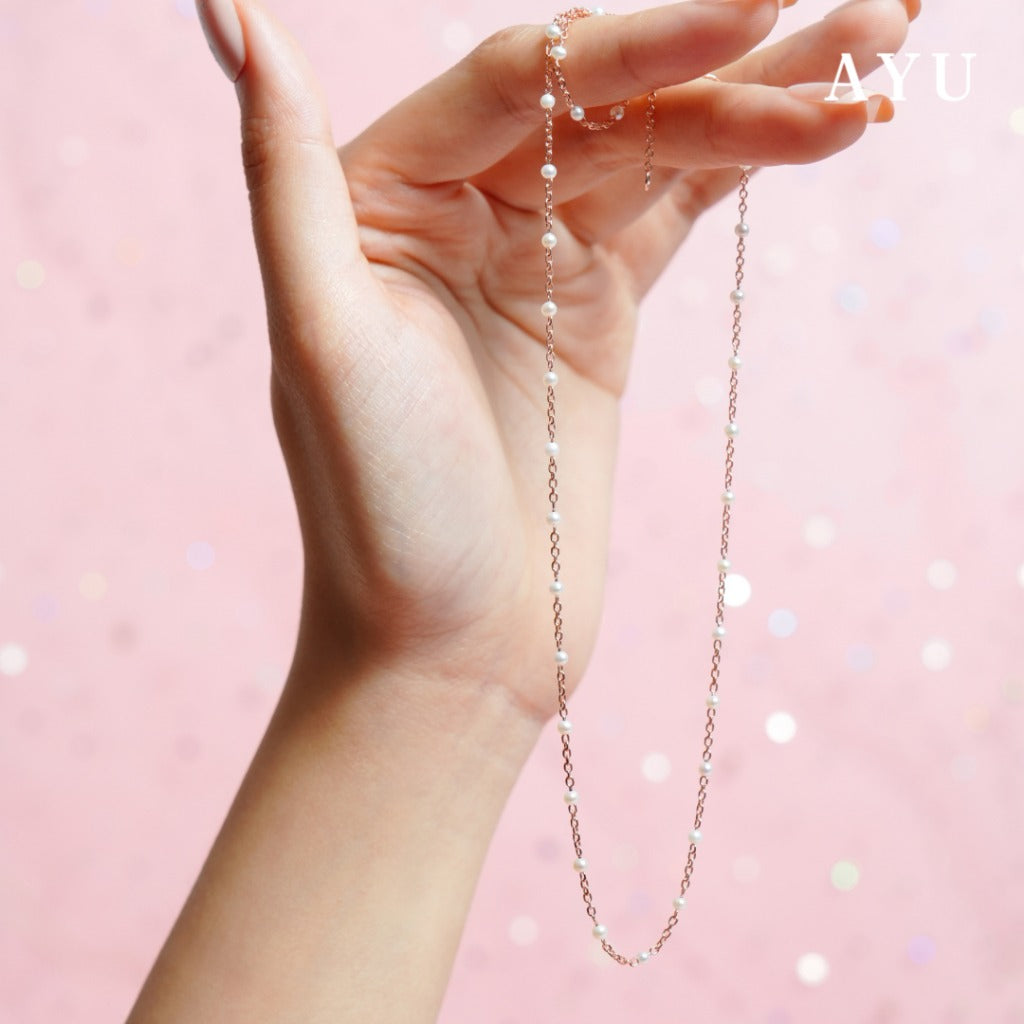 AYU Kalung Emas - Pearl Chain Necklace 17K Rose Gold