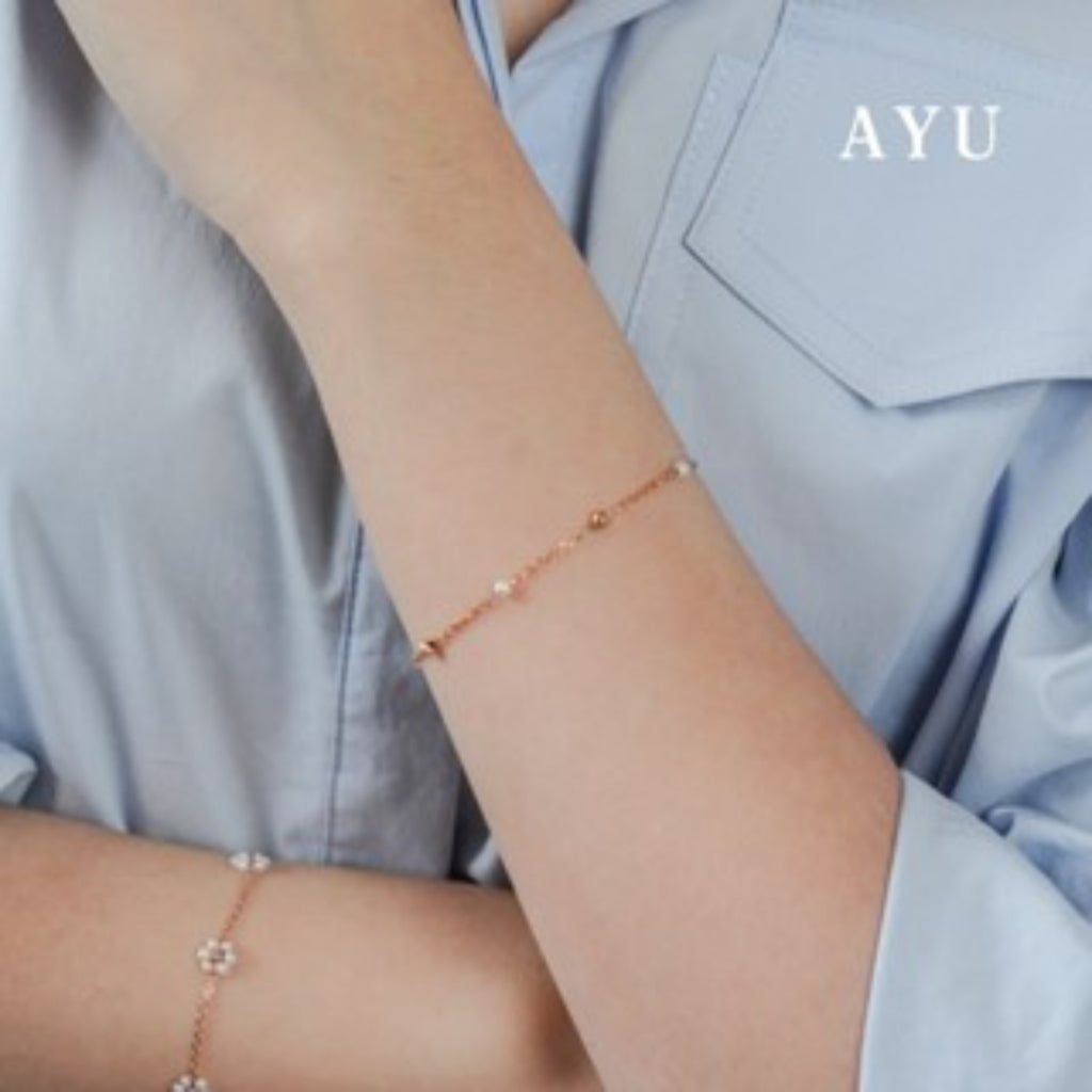 AYU Gelang Emas - Gold Boba With Pearl Chain Bracelet 16k Yellow Gold