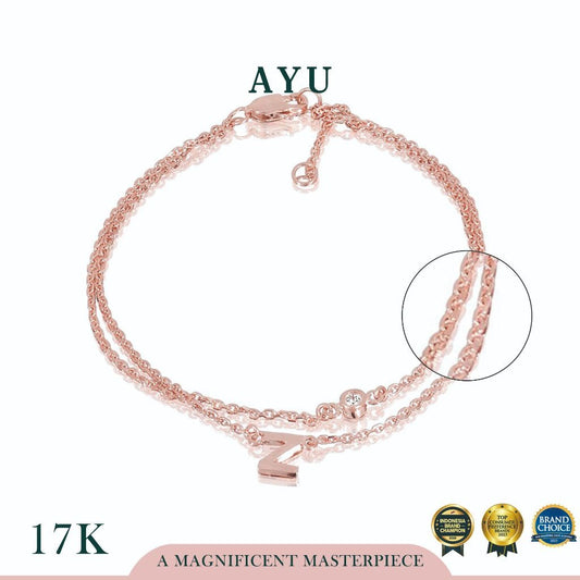 AYU Gelang Emas - Gold Initial Double Layer Bracelet 17k Rose Gold