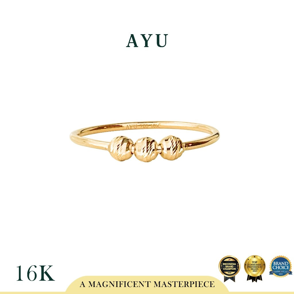 AYU Cincin Emas - 3 Bling Boba On Benang Ring 16k Yellow Gold