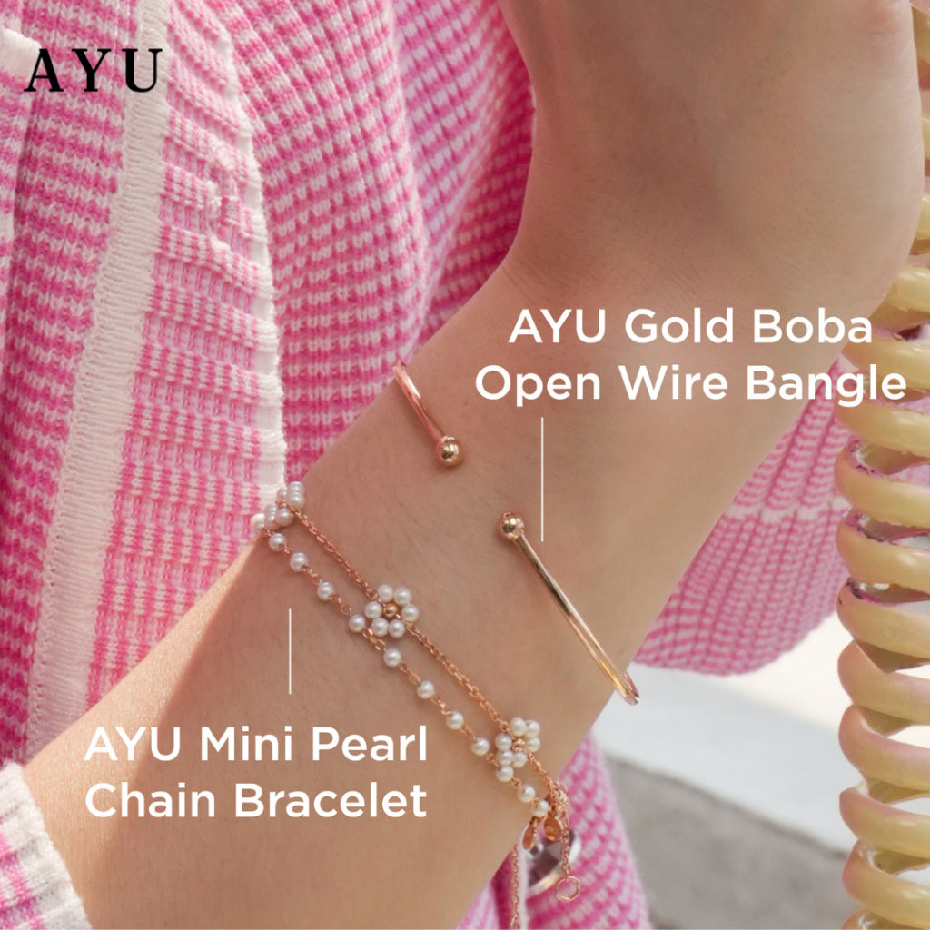 AYU Gelang Emas - Mini Pearl Chain Bracelet 17K Rose Gold