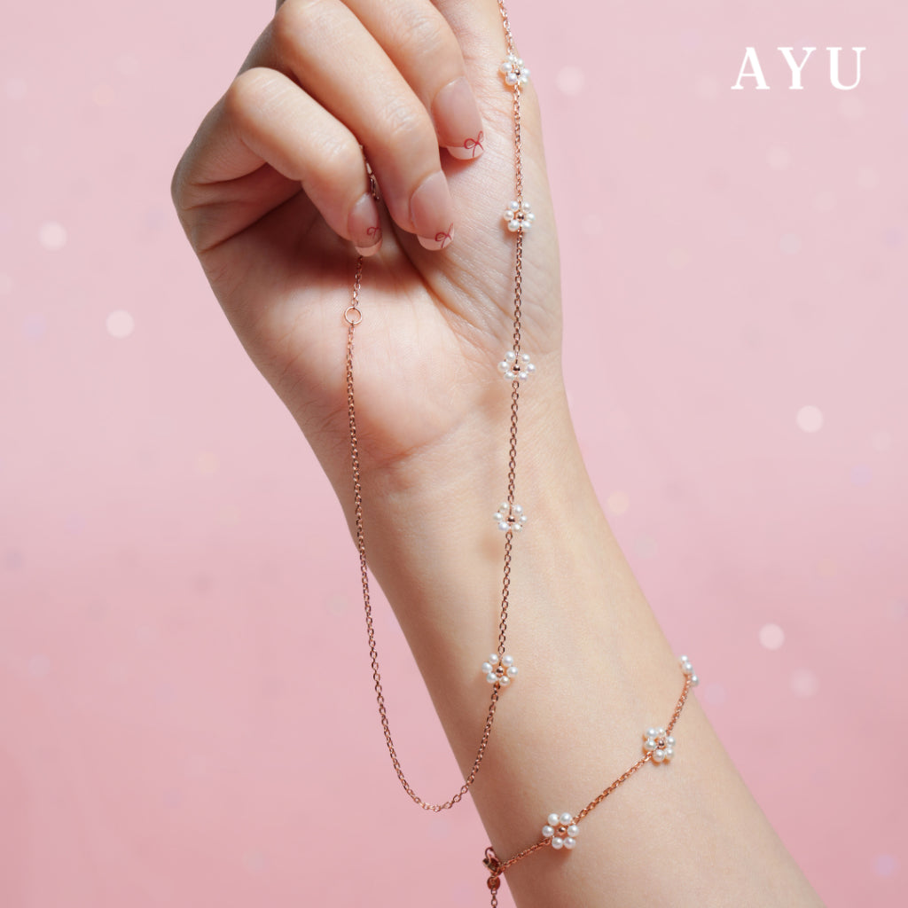 AYU Gelang Emas - 5 Beaded Pearl Flower Bracelet 17k Rose Gold