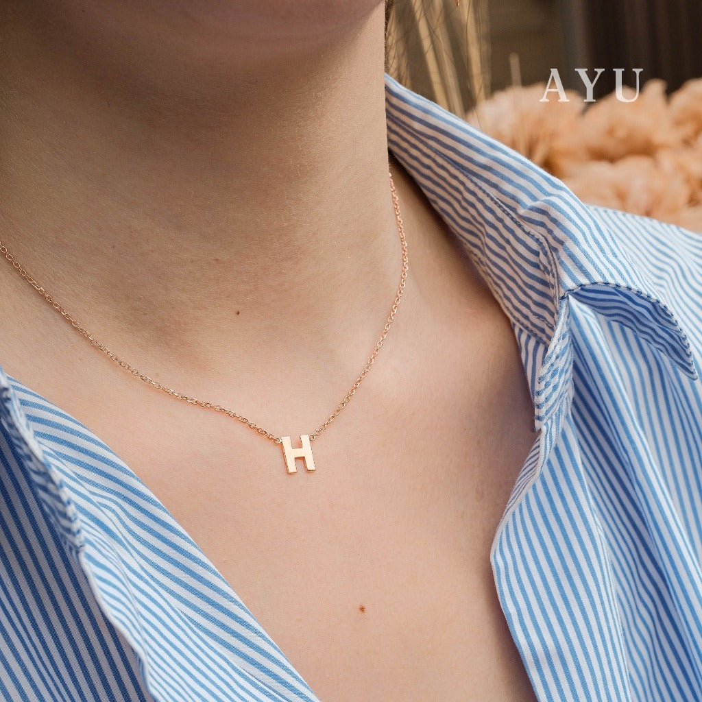 AYU Kalung Emas - Gold Initial Chain Necklace 17k Rose Gold