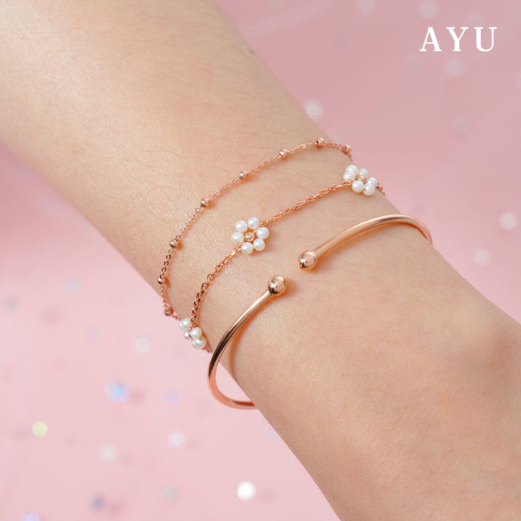 AYU Gelang Emas - 5 Beaded Pearl Flower Bracelet 17k Rose Gold