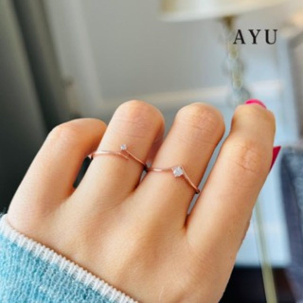 AYU Cincin Emas - Mini Solitaire Wrap Open Ring 17K White Gold