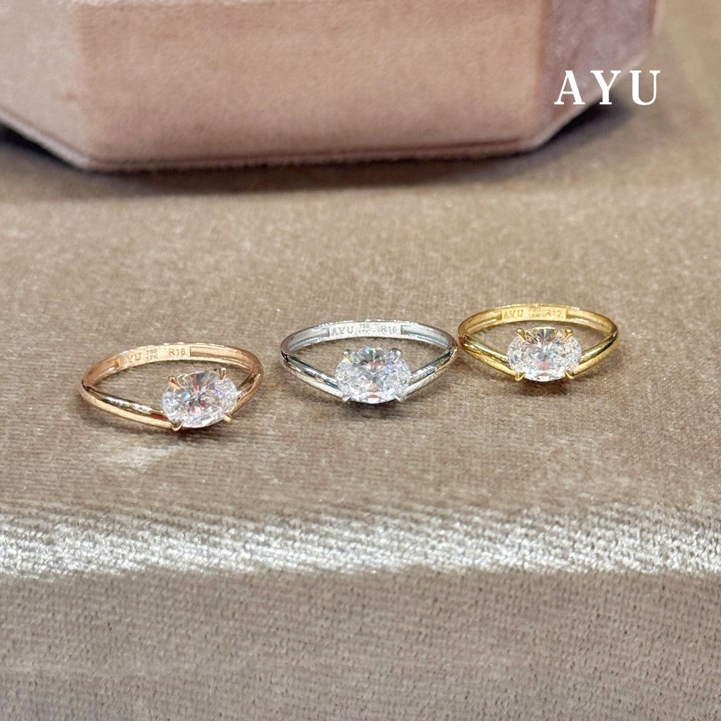 AYU Cincin Emas - Floating Oval Ring 17k White Gold