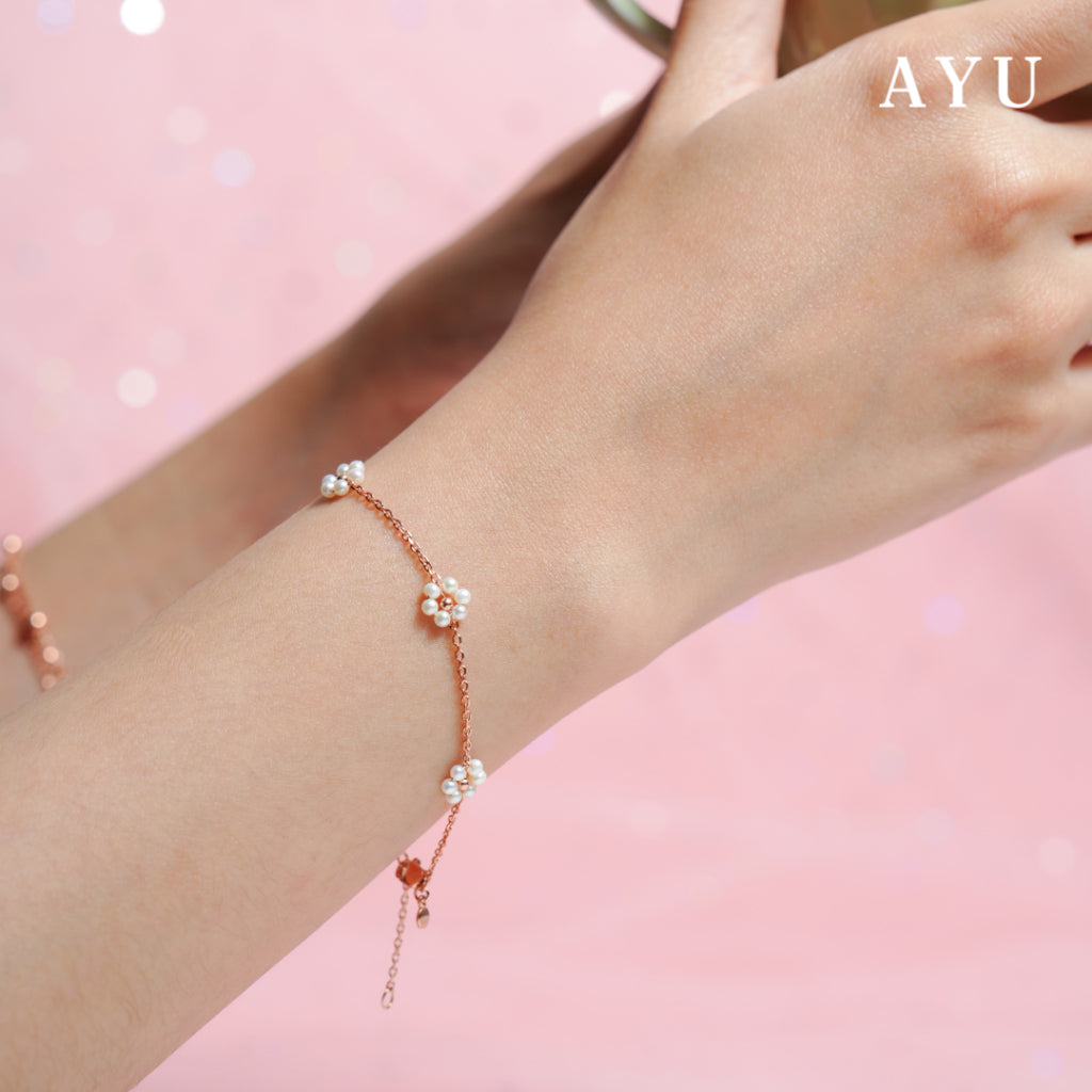 AYU Gelang Emas - 5 Beaded Pearl Flower Bracelet 17k Rose Gold