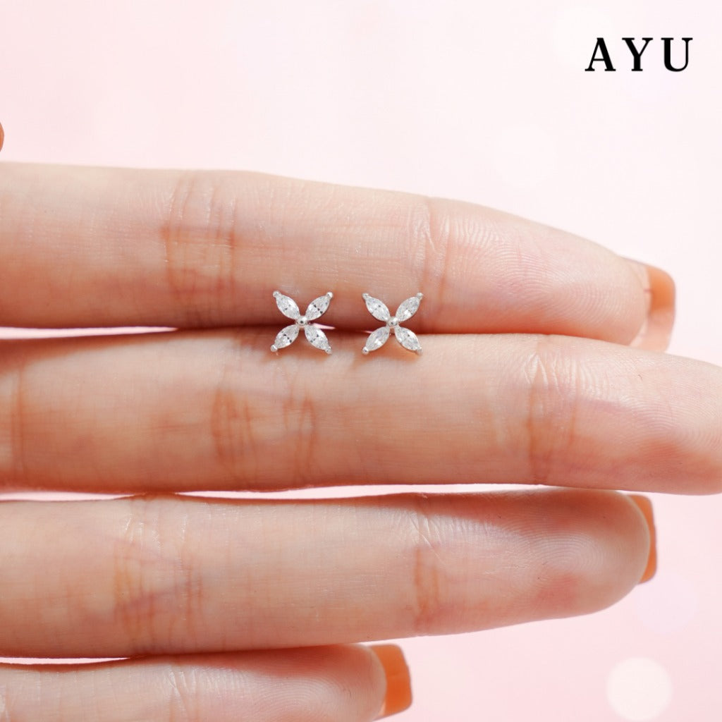 AYU Anting Emas - Clover Marquise Studs 17k Rose Gold