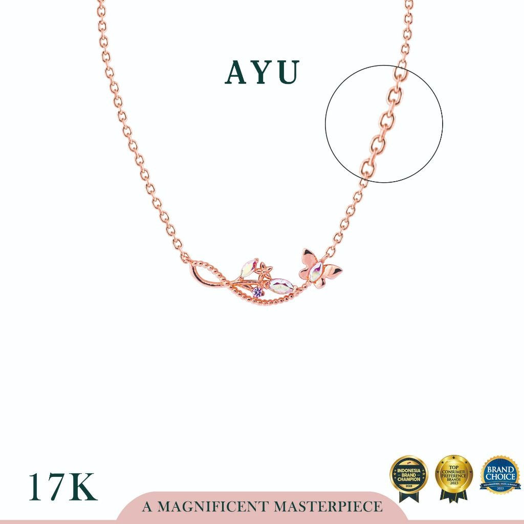 AYU Kalung Emas - Magical Butterfly On Angel Vine Chain Necklace 17k Rose Gold