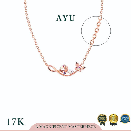 AYU Kalung Emas - Magical Butterfly On Angel Vine Chain Necklace 17k Rose Gold