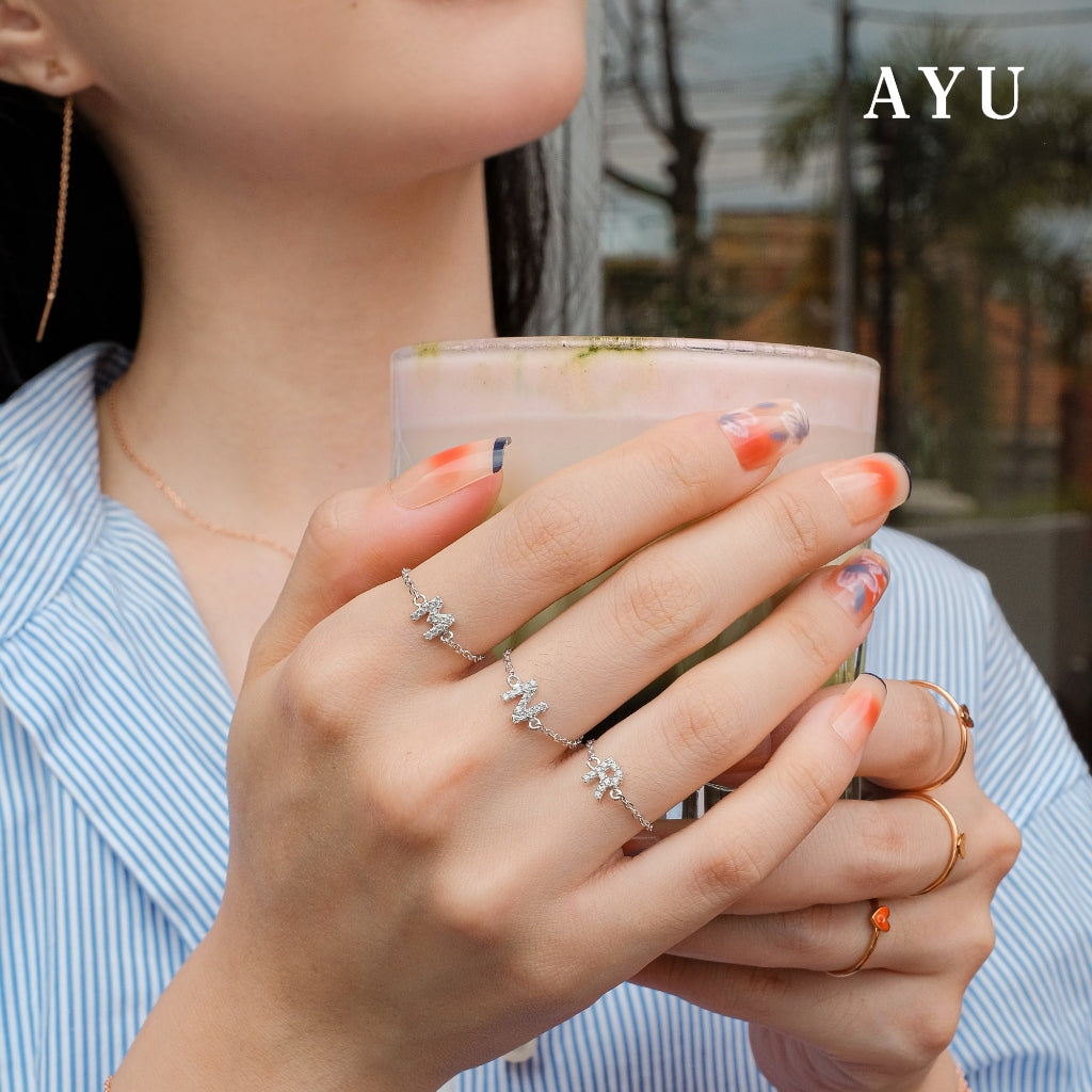 AYU Cincin Emas - Mini Pave Initial Adjustable Ring 16k Yellow Gold