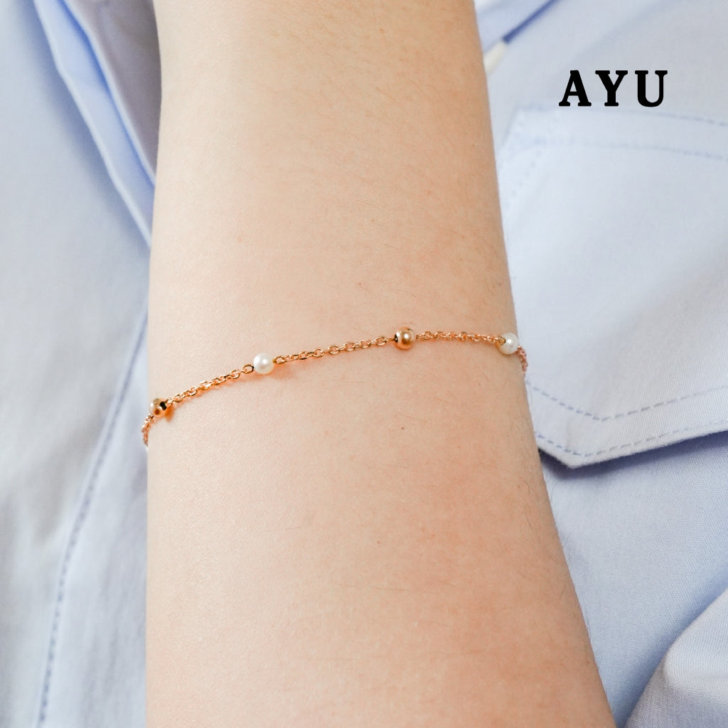 AYU Gelang Emas - Gold Boba With Pearl Chain Bracelet 17k Rose Gold