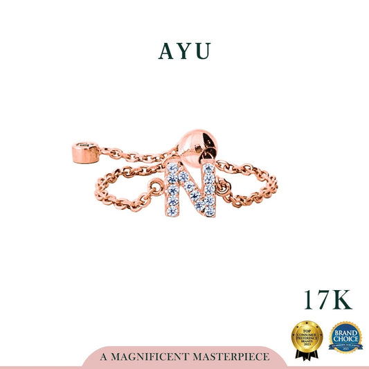 AYU Cincin Emas - Mini Pave Initial Adjustable Ring 17k Rose Gold