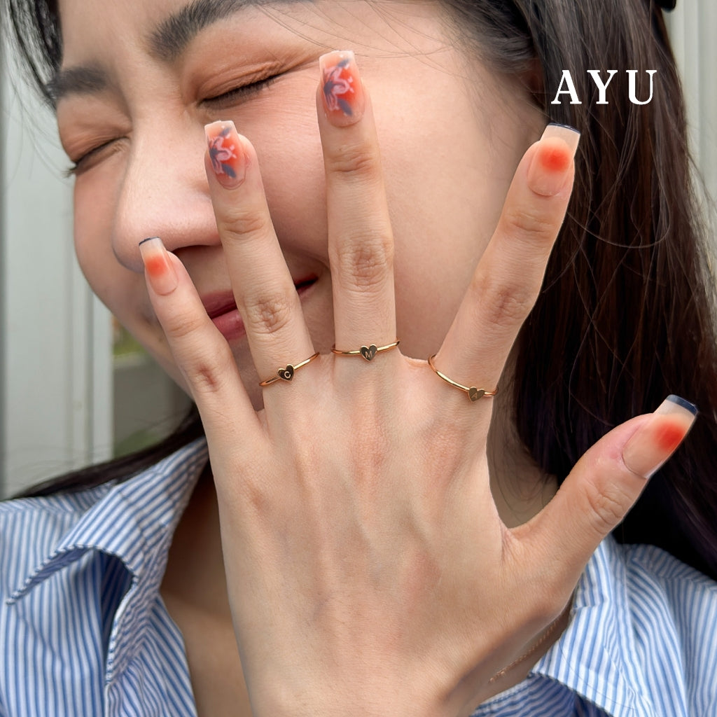 AYU Cincin Emas - Gold Heart Initial Ring 17k White Gold
