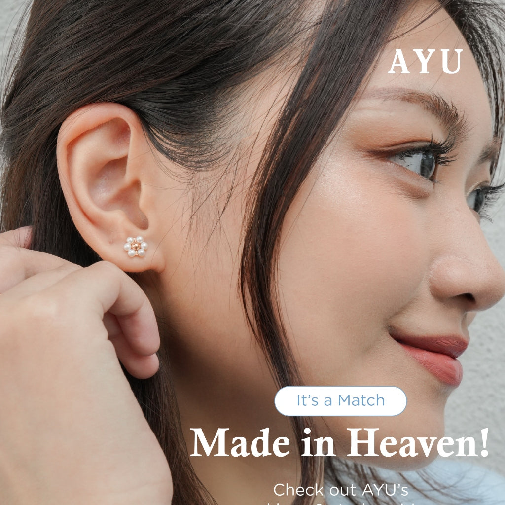 AYU Anting Emas - Beaded Pearl Flower Studs 17k