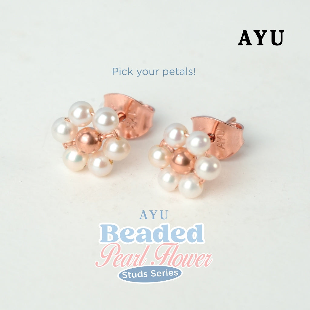 AYU Anting Emas - Beaded Pearl Flower Studs 17k