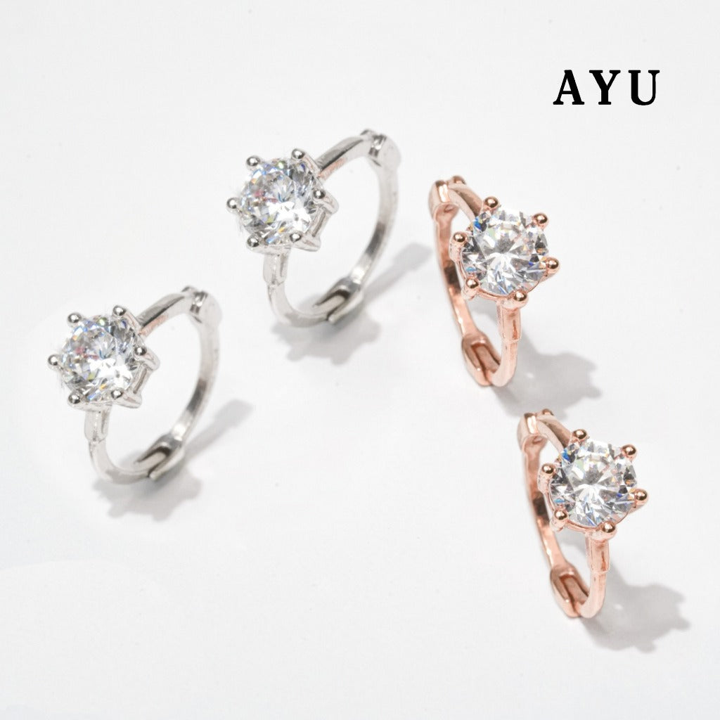 AYU Anting Emas Jepit - 6 Prong Solitaire Doughnut Earrings 17k Rose Gold