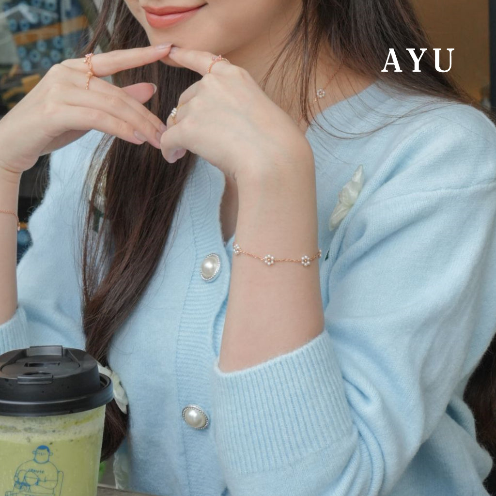 AYU Gelang Emas - 5 Beaded Pearl Flower Bracelet 17k Rose Gold