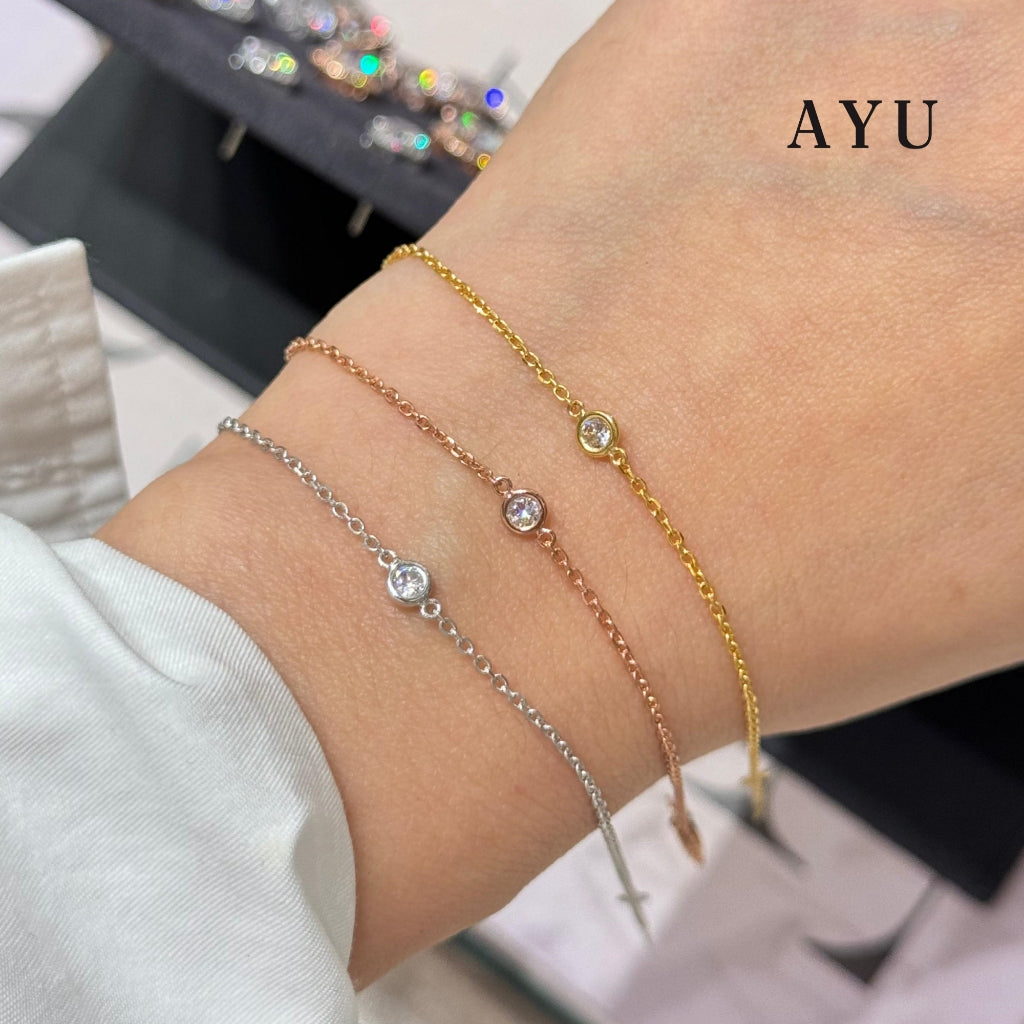 AYU Gelang Emas Korea - Mini Bezel Chain Bracelet 17K Rose Gold