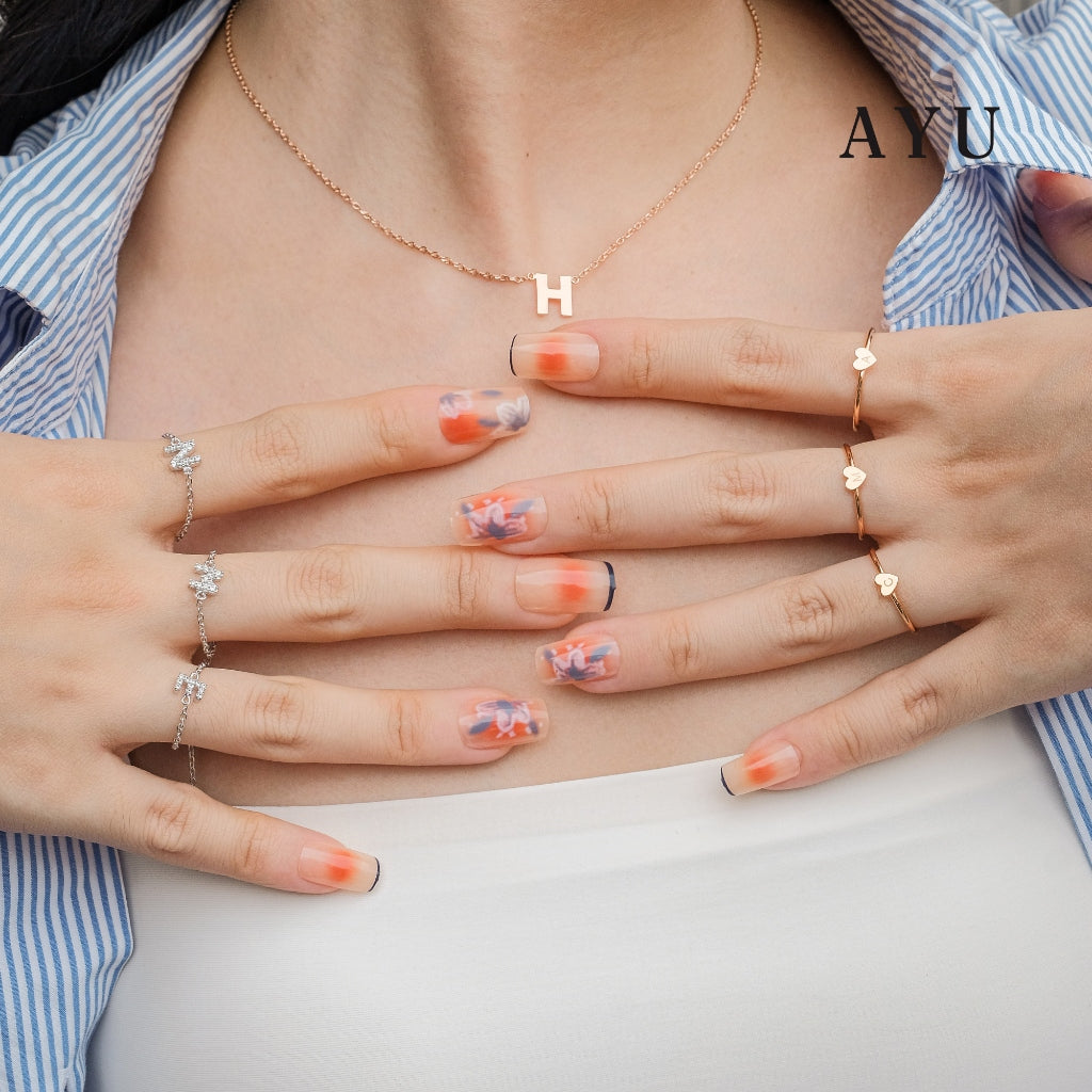 AYU Cincin Emas - Gold Heart Initial Ring 17k White Gold