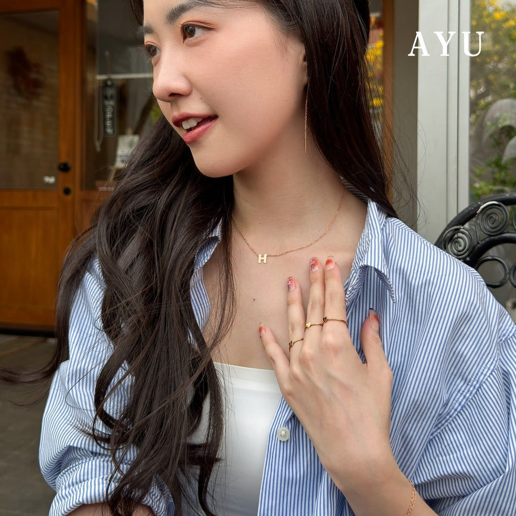 AYU Kalung Emas - Gold Initial Chain Necklace 17k Rose Gold