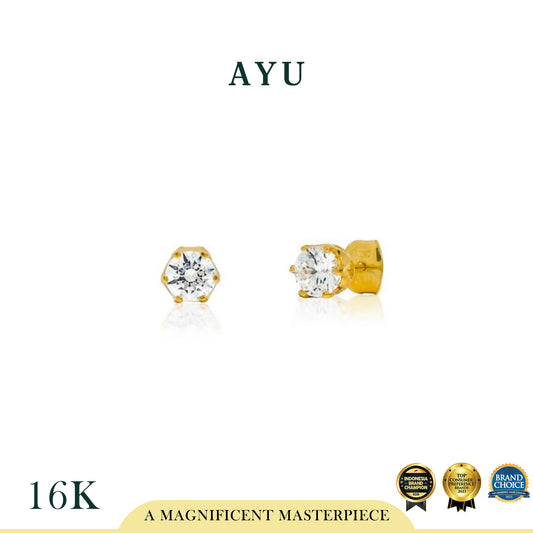 AYU Anting Emas Tindik - 6 Prong Studs 16K Yellow Gold