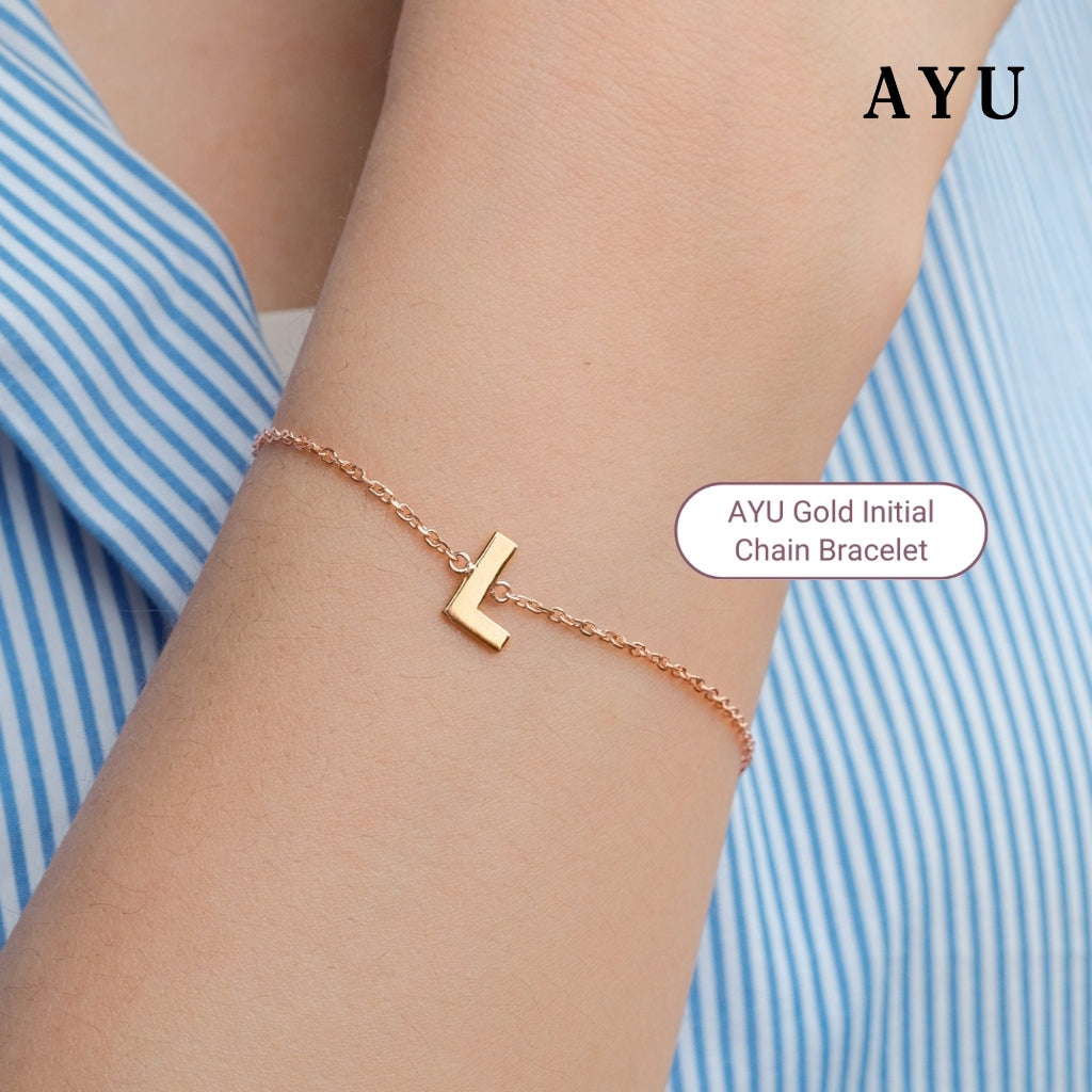 AYU Gelang Emas - Gold Initial Chain Bracelet 17k Rose Gold