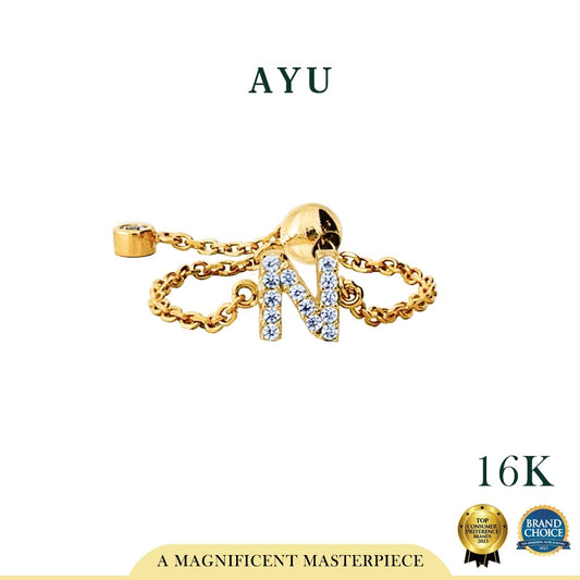 AYU Cincin Emas - Mini Pave Initial Adjustable Ring 16k Yellow Gold