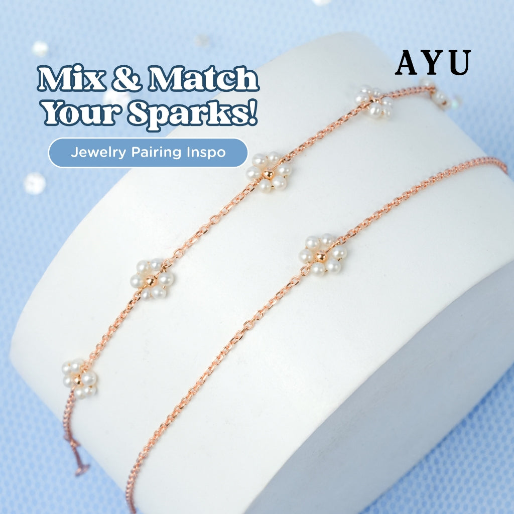AYU Gelang Emas - 5 Beaded Pearl Flower Bracelet 17k Rose Gold