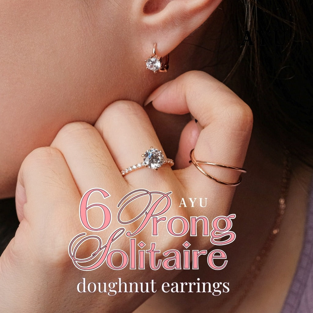 AYU Anting Emas Jepit - 6 Prong Solitaire Doughnut Earrings 17k Rose Gold