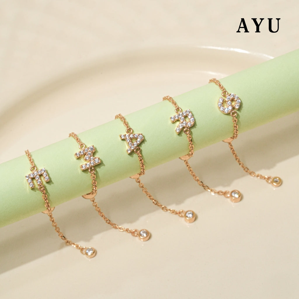 AYU Cincin Emas - Mini Pave Initial Adjustable Ring 17k White Gold