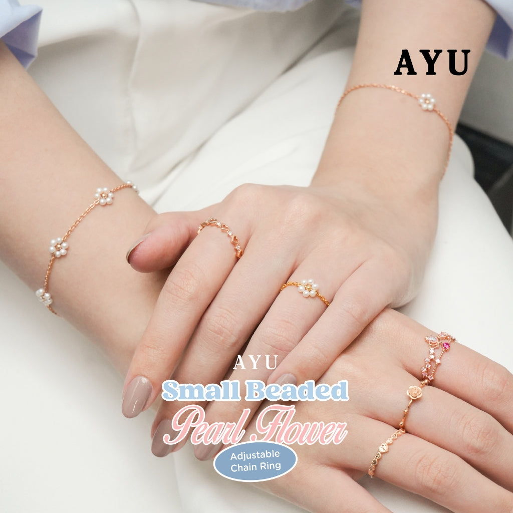 AYU Gelang Emas - 5 Beaded Pearl Flower Bracelet 17k Rose Gold