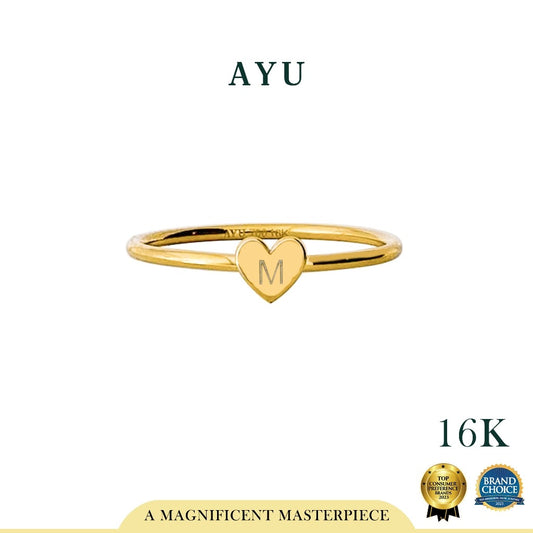 AYU Cincin Emas - Gold Heart Initial Ring 16k Yellow Gold