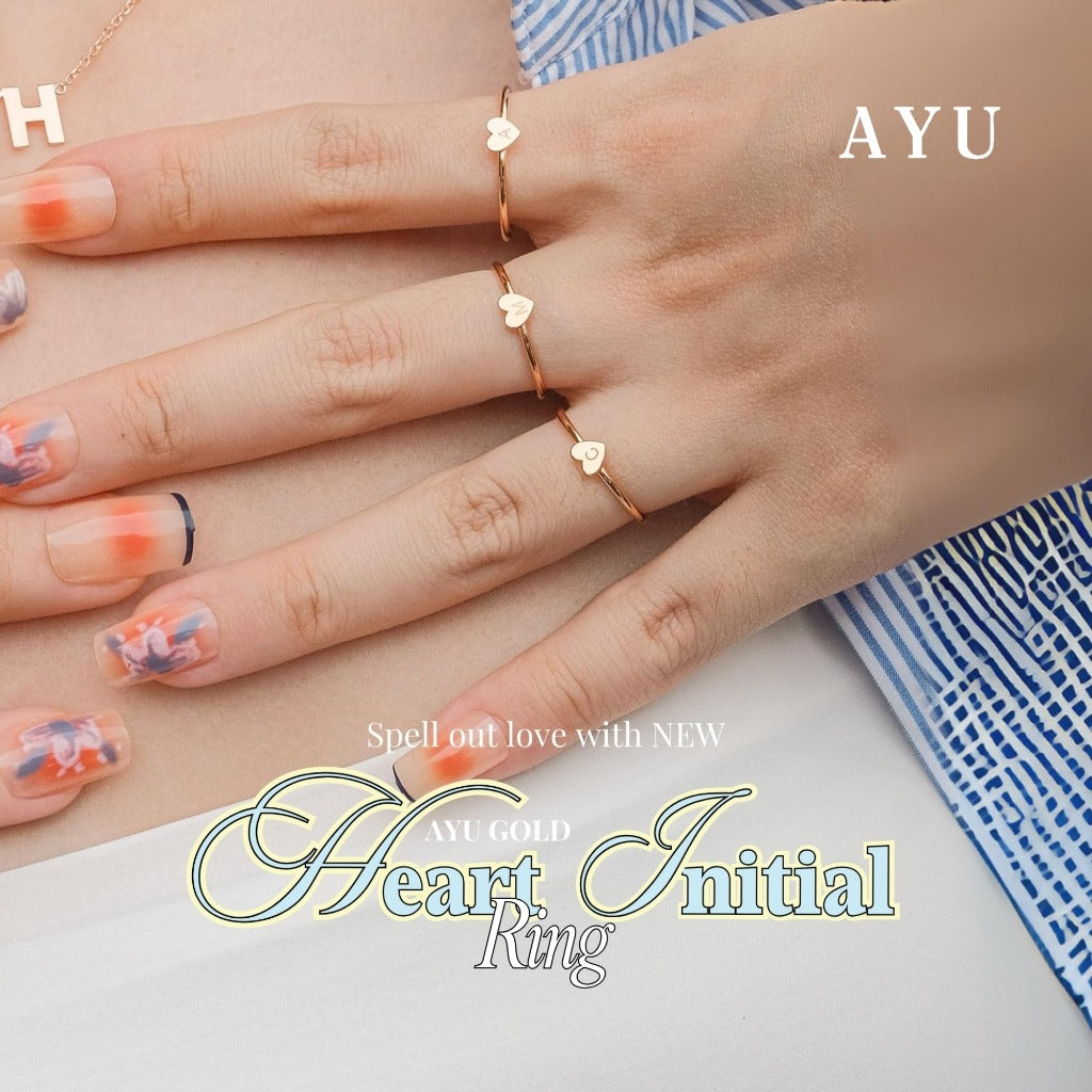 AYU Cincin Emas - Gold Heart Initial Ring 16k Yellow Gold