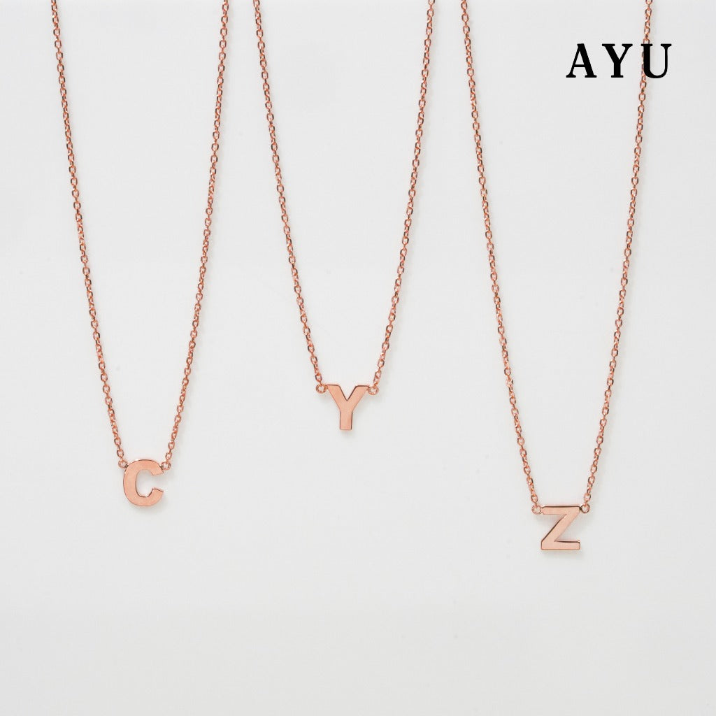 AYU Kalung Emas - Gold Initial Chain Necklace 17k Rose Gold