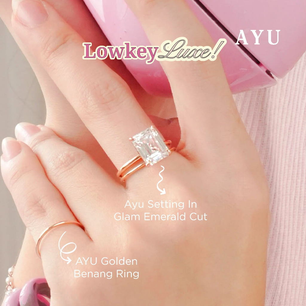 AYU Cincin Emas - The AYU Setting In Glam Emerald Cut 17k Rose Gold