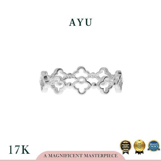 Ayu Cincin Emas - Golden Line Clover Stack 17k White Gold
