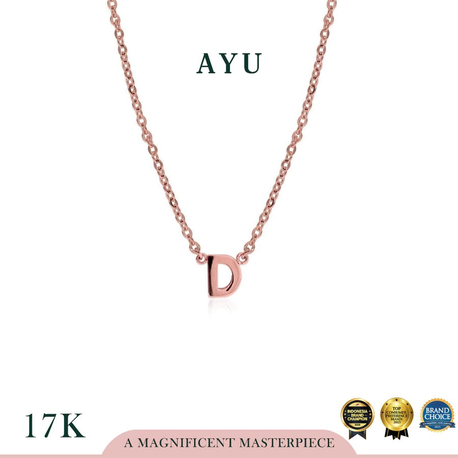 AYU Kalung Emas - Gold Initial Chain Necklace 17k Rose Gold