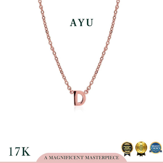 AYU Kalung Emas - Gold Initial Chain Necklace 17k Rose Gold