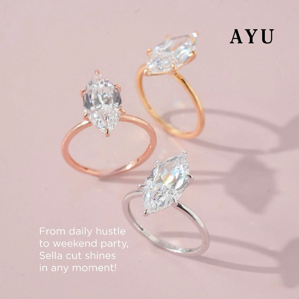AYU Cincin Emas - The Ayu Setting In Glam Sella Cut 17k Rose Gold