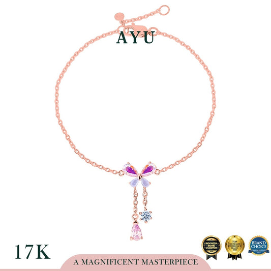 AYU Gelang Emas - Magical Butterfly With Teardrop Lariat Chain Bracelet 17k Rose Gold