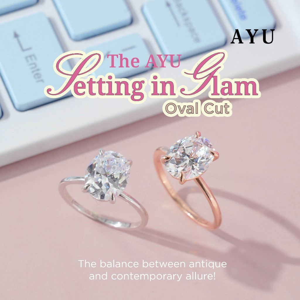 AYU Cincin Emas - The Ayu Setting In Glam Oval Cut 17k White Gold