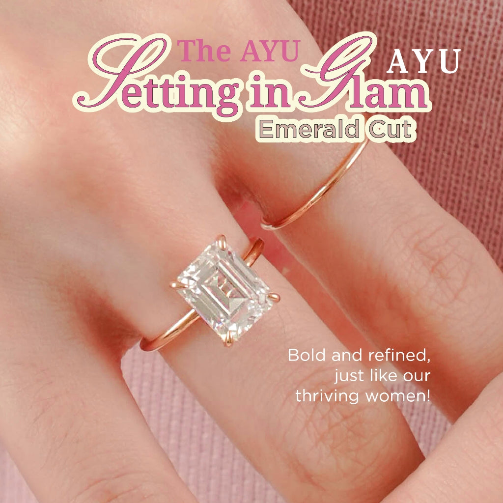 AYU Cincin Emas - The AYU Setting In Glam Emerald Cut 17k Rose Gold
