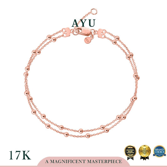 AYU Gelang Emas - Double Layer Spaced Mini Boba Bracelet 17k Rose Gold
