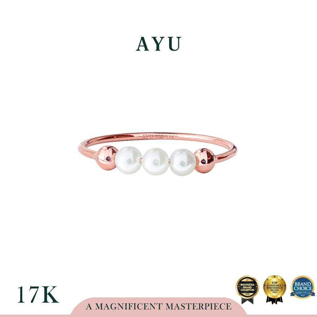 AYU Cincin Emas - Pearls On Benang Ring 17k Rose Gold