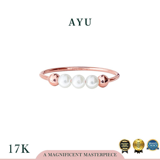 AYU Cincin Emas - Pearls On Benang Ring 17k Rose Gold