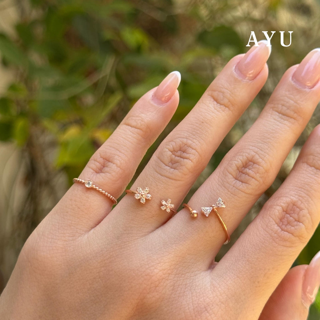 AYU Cincin Emas - Buttercup Flower Open Ring 17k Rose Gold