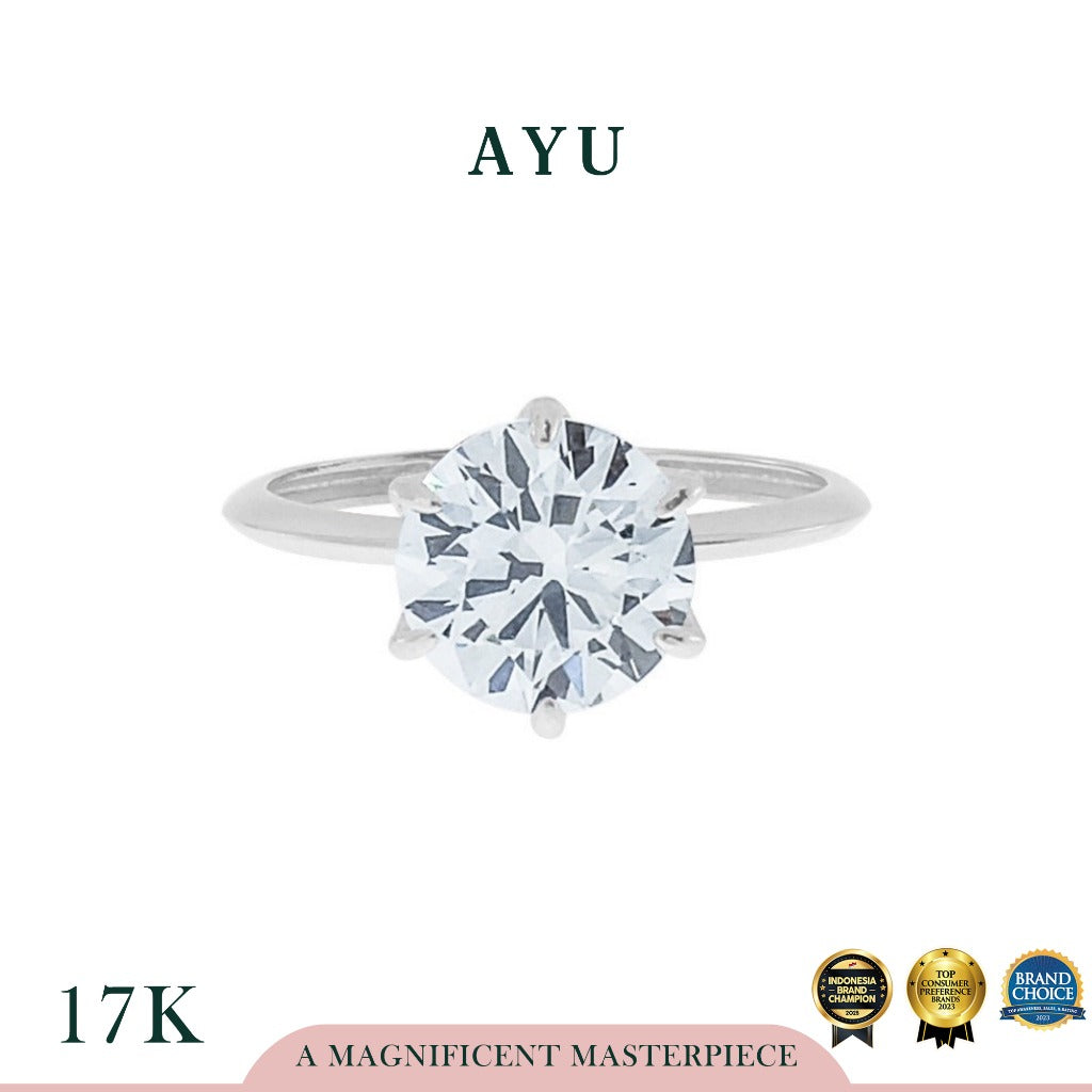 AYU Cincin Emas - Glam Gigi 6 Prong Solitaire 17K White Gold