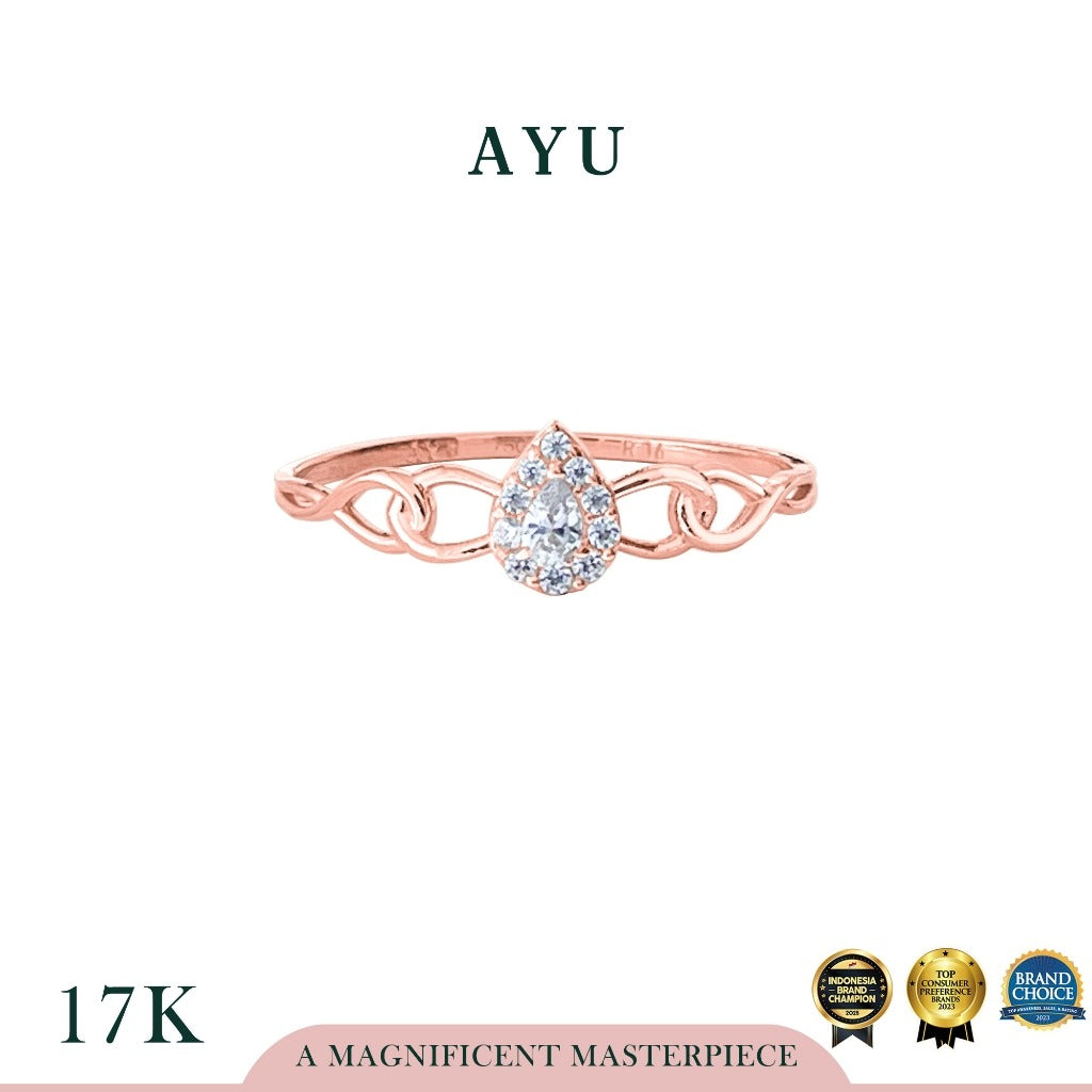 AYU Cincin Emas - Mini Teardrop Halo On A Link Ring 17k Rose Gold