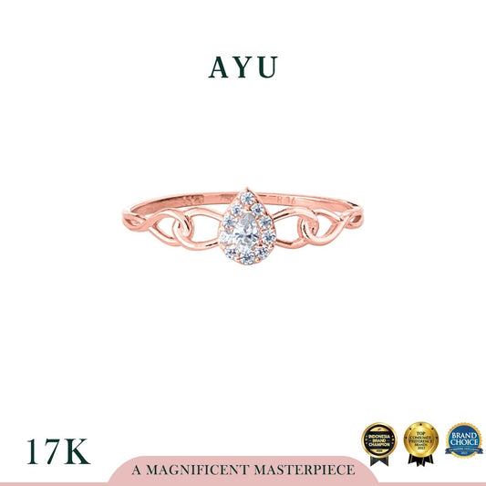 AYU Cincin Emas - Mini Teardrop Halo On A Link Ring 17k Rose Gold